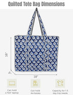 100% Cotton Quilted Tote Bag For Women (Indigo Block Print)