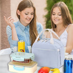 Lunch Bag for Women Men Cute Corduroy Lunch Tote Bags Reusable Insulated Lunch Box Large Capacity Reusable Insulated Cooler for Work Picnic or Travel (Corduroy Blue / 10L)