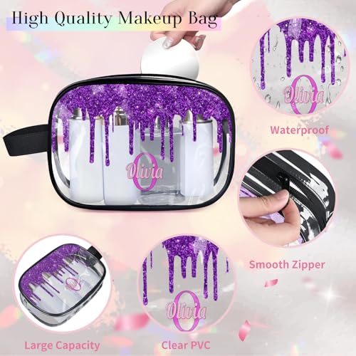 Personalized Transparent Makeup Bag with Name (Deep Purple)