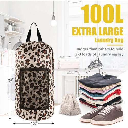Laundry Bag Backpack (1Pack / Leopard Print)