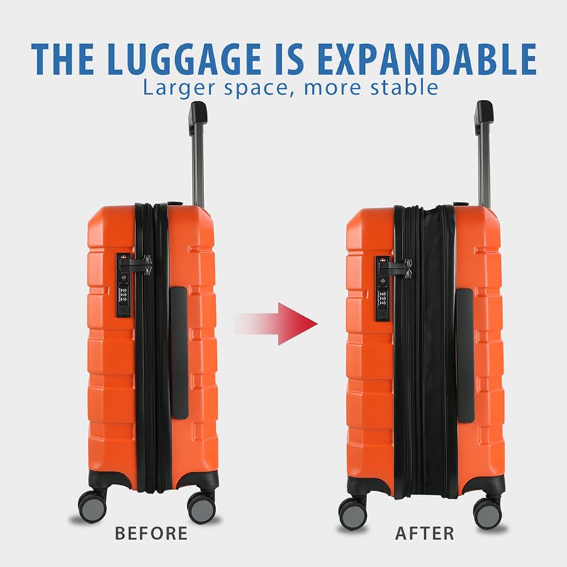 Hardside Expandable Carry On Luggage with Spinner Wheels & Built (Orange)