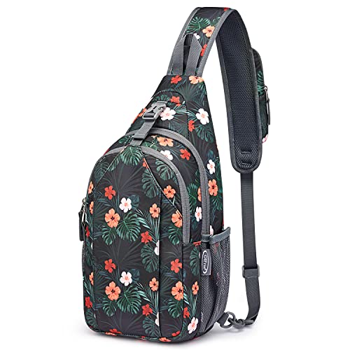 Sling Bag for Men Women (Black Base Flora)