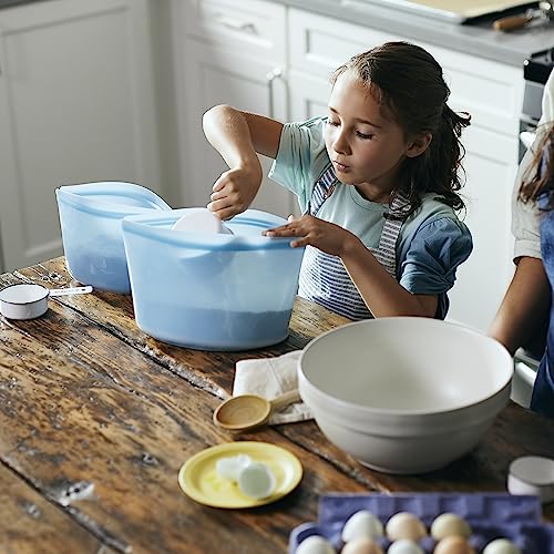Premium Reusable Silicone Food Storage Bowl (Blue / 8-Cup)