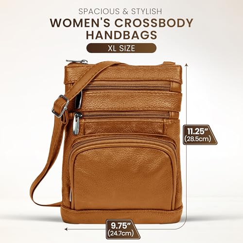 leather Crossbody Purses for Women (X-Large / Light Brown)