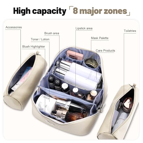 Travel Makeup Bag Cosmetic Bags for Women (L27Off-white)