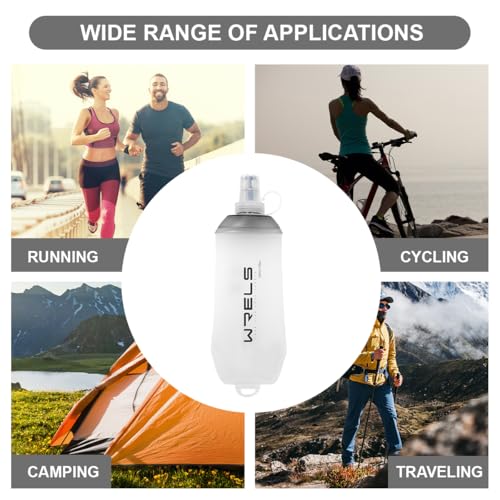 200ml/350ml/500ml Collapsible Soft Flask,BPA Free Folding Soft Water Bottle with Hanging Ring,Lightweight TPU Hydration Flask for Running Marathon Cycling Hiking (Grey-500ml*2)
