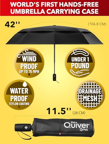 Windproof Travel Umbrella (Black with Black Case 1-Pack / Standard)