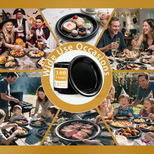 10 Inch Black Plastic Plates (Black / 100 Pcs)