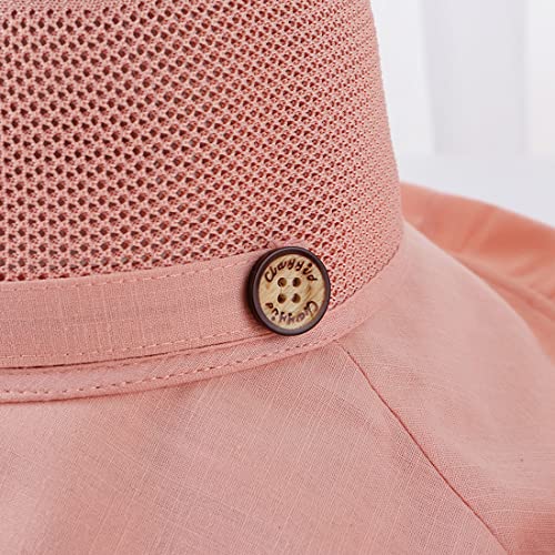 Women Summer Wide Brim Sun Hat Bucket Fishing Hats UV Protection (One Size / B3-fyu001-pink)