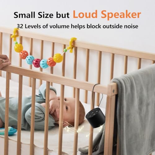 Sleep White Noise Portable Sound Machines with 30 Soothing Sounds 32 Levels Volume Compact 4 Timer Options Auto (Black)