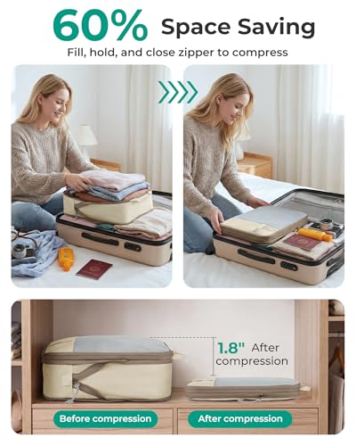 6 Set Compression Packing Cubes for Travel (Antique White / Set of 6)