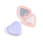 Pink Heart Hair Brush With Mirror, Air Cushion Folding Brush, and Massage Styling Tools for Women and Girls