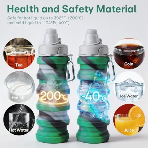 Reusable BPA Free Foldable Silicone Water Bottles for Kids (Green / 1pack)