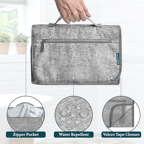 Hanging Toiletry Bag for Women Men Foldable Travel Organizer (Heather Grey)