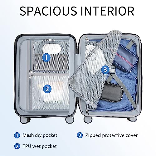 Carry On Luggage Suitcase Rolling Luggage (White)