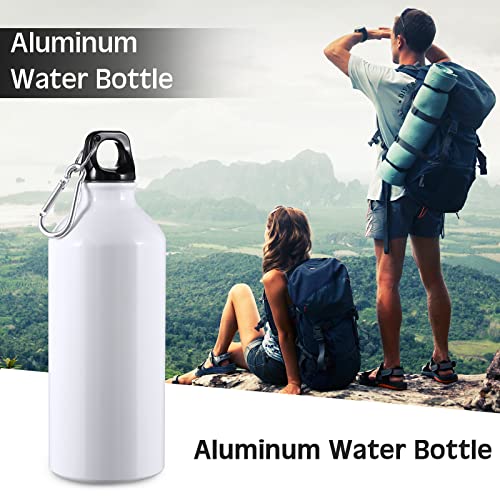 10 Pcs Aluminum Water Bottle 20 oz Reusable Bottles Lightweight Leak Proof Aluminum Sports Travel Bottles with Twist Cap Buckle for Gym (White)