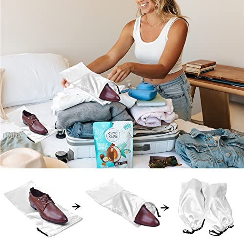 4 Pack Shoe Bags for Travel Satin Fabric Shoe Bag with Drawstring for Men Women Travel Protecting Storing Shoes (White)