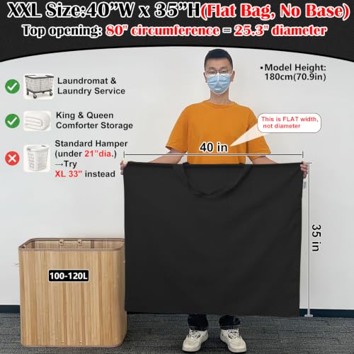 Canvas Laundry Bag 40"W x35"H (Black / XXL 40"Wx35"H┃1 Pack)
