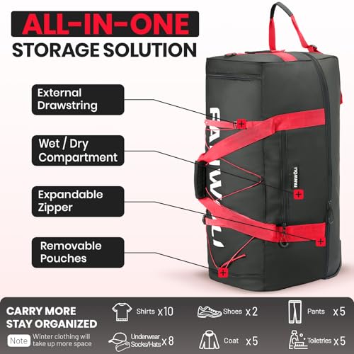 120L Rolling Duffle Bag with Wheels (Red)