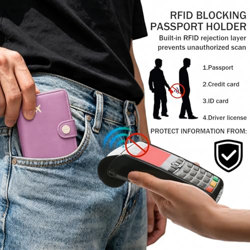 Passport Holder RFID Blocking Travel Wallet (Elegant Purple)