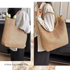 Straw Beach Bags for Women Summer Tote Bag Boho Shoulder Purse (C Khaki)