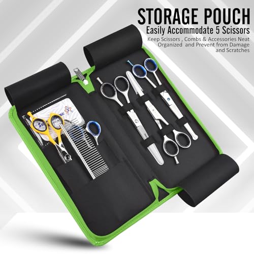 Leather 5 Scissor & Shear Storage Case for Hairstylist (Green)