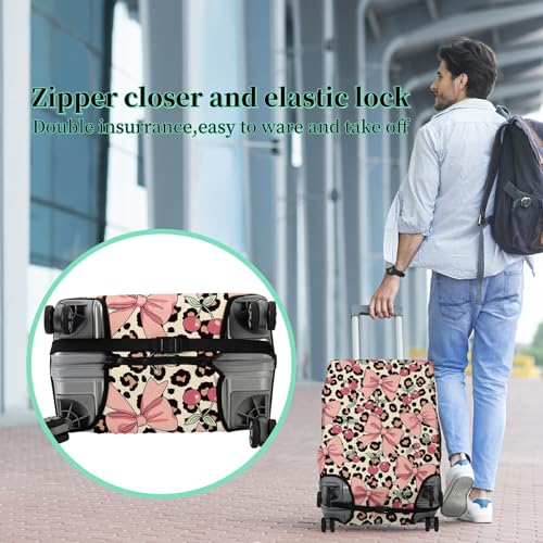 Luggage Cover Suitcase Protector + Luggage Tag (Coquette Pink Bows Leopard / M)