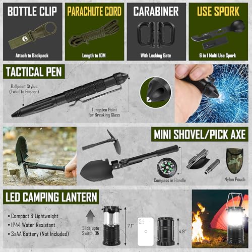 Survival Kit 268 Pcs Emergency Survival Gear and Equipment Supplies with First Aid Kit (Black Como)