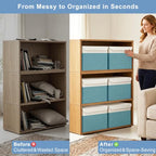 Large 17" 42 Quarts Collapsible Stackable Storage Bins with Lids [3 (Teal & White / Large - 3 Pack)