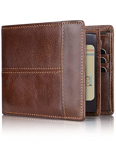 Wallet for Men RFID Blocking Genuine Leather Bifold Wallets (coffee brown)