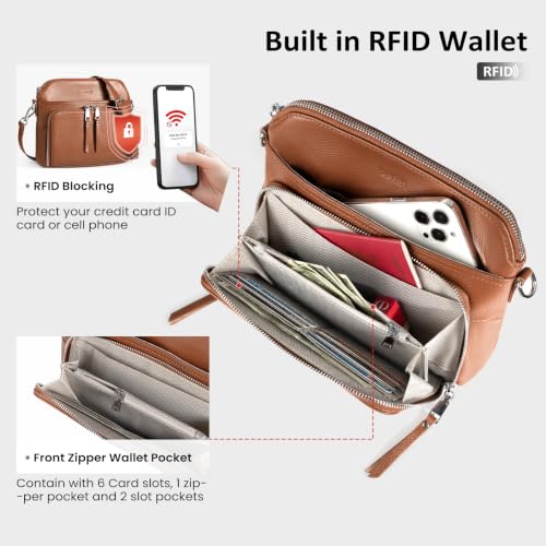Genuine Leather Crossbody Bags for Women Travel Wallet Purse Brown (Cognac Brown)