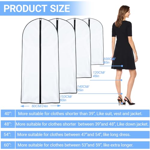 Garment Bag Covers 24"X55"Lightweight White PEVA Breathable Bags with Study Full Zipper for Coat Protector Travel Laundry Wardrobe Closet (Black / 24''X55'')