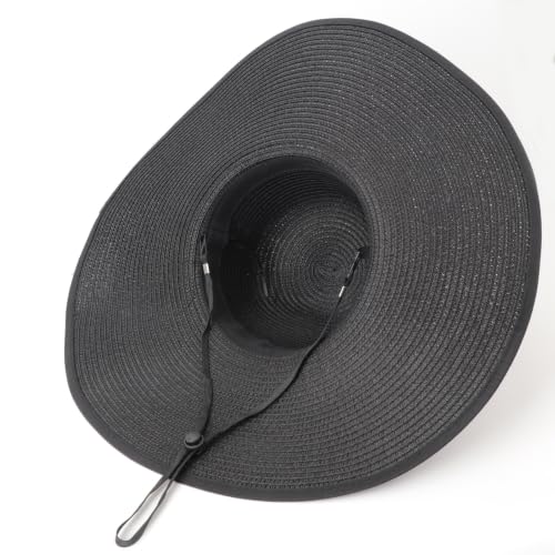 Wide Brim Sun Hat for Women Floppy Straw Hat Summer Beach Hats Fashionable Trendy Hats Sun Protection UPF 50+ (1 Pack With Polka Dot Bow: Black)