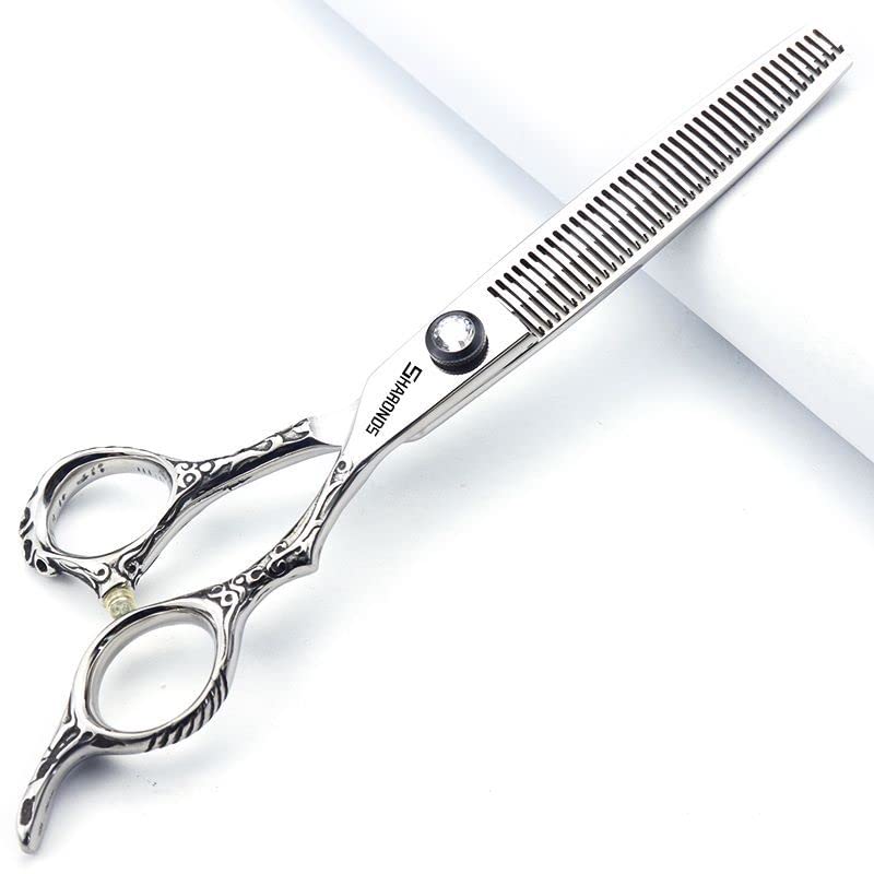 6/7/8 Inch Professional Hairdressing Scissors Barber Rose Pattern Hair Stylist Shears Styling Tool Japanese Stainless Steel Clippers (7-in three piece set) (7-inch -3pc-a)