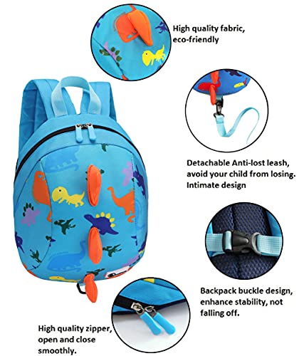 Toddler Mini Dinosaur Backpack with Child Leash (Sky Blue)
