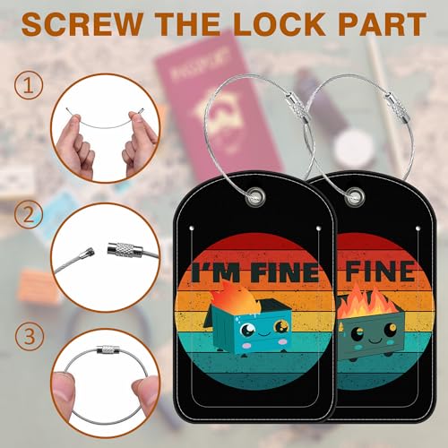 2 Pack PU Luggage Tags for Suitcase (Im Fine)