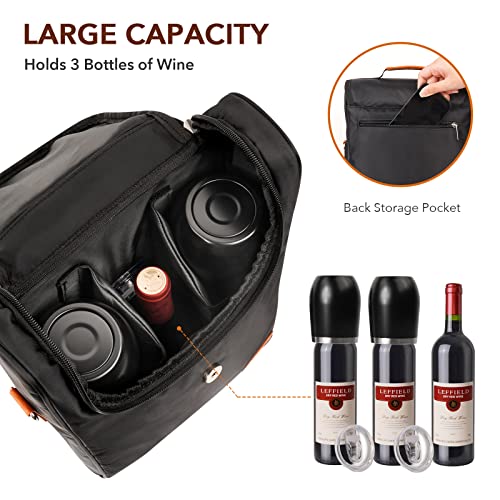 3 Bottle Wine Tote Bag with 2 Tumblers & Opener