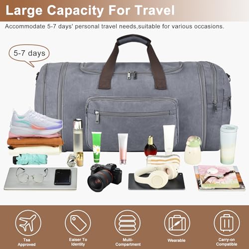 60L Canvas Duffle Bag for Men (Grey / 60L)