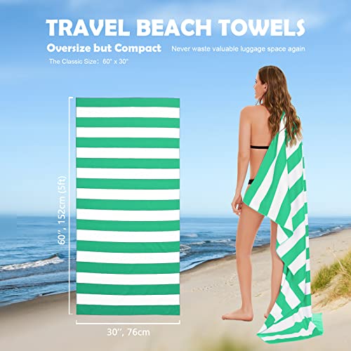 Microfiber Beach Towel Sand (L-live Green Stripes / Large(60x30"))