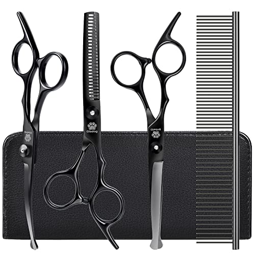 Dog Grooming Scissors Kit with Safety Round Tips (Black 5 in 1)