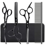 Dog Grooming Scissors Kit with Safety Round Tips (Black 5 in 1)