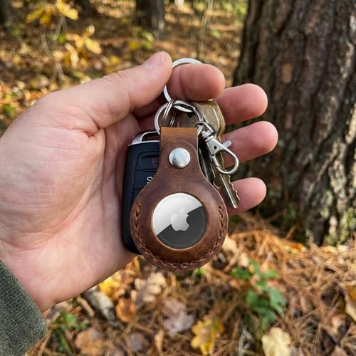 Toprank Leather Keychain Holder Compatible with Apple AirTag (Camel)