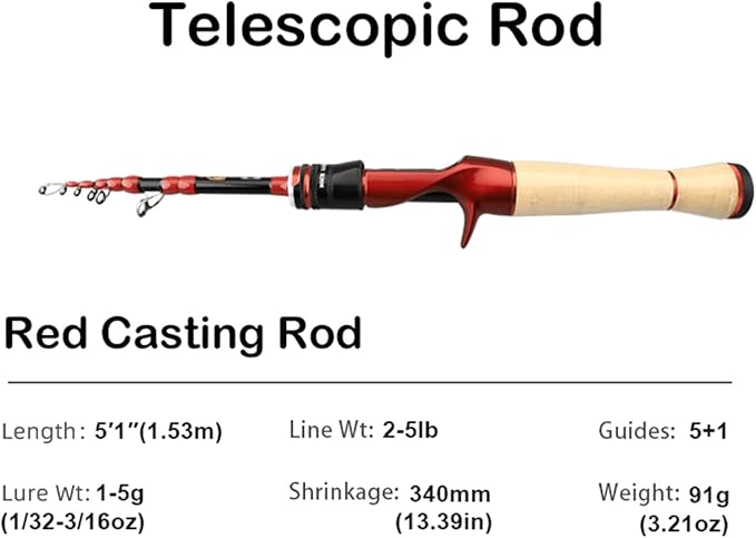 PURELURE Fishing Rod Telescopic, Carbon Fiber Spinning Casting Travel Rod - Image 2