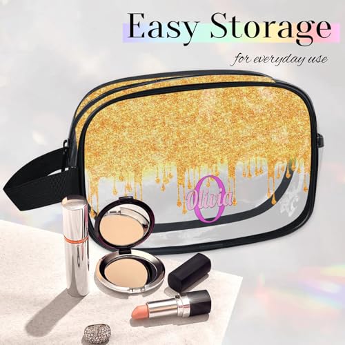 Personalized Clear Makeup Bag with Name (Gold)