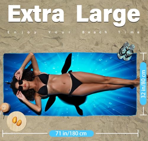 Microfiber Beach Towel (2 Pack Dark Sea Turtle / 32x71 Inch)