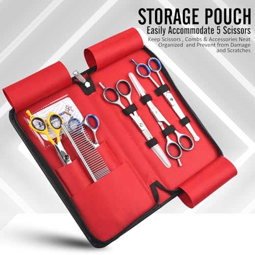 Leather 5 Scissor & Shear Storage Case for Hairstylist (Black)