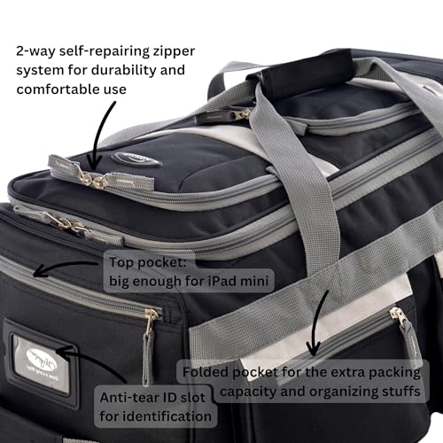 22 inch Carry On 8 Pockets Wheeled Rolling Duffel Bag Water Resistant Luggage Lightweight Travel Suitcase with Retractable Handle (22 inch / Black)