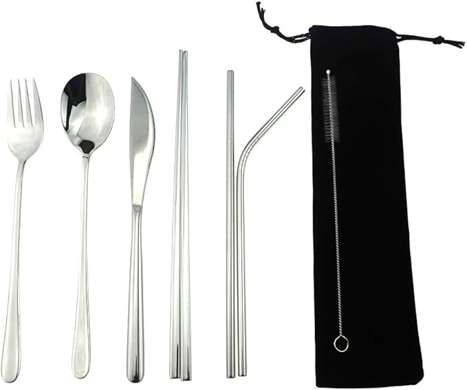 7 Pcs Portable Flatware Set, 304 Stainless Steel Cutlery Set Travel Utensils by Uniturcky