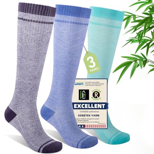 Mens Compression Socks for Men Women (Large-X-Large / I7-3pairs (Purple&lavender&turquoise))
