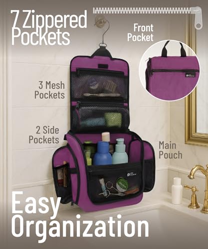D&D Wanderlust Hanging Travel Toiletry Bag for Women & Men (1 Pack Purple)